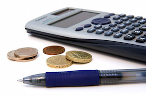 Calculator, Pen, and Coins